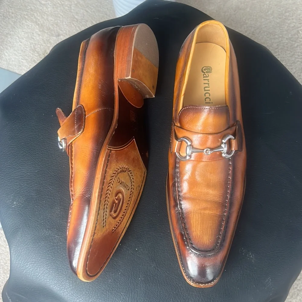 Carrucci Loafers Cognac / Burnished Brown Horsebit Buckle Size 11